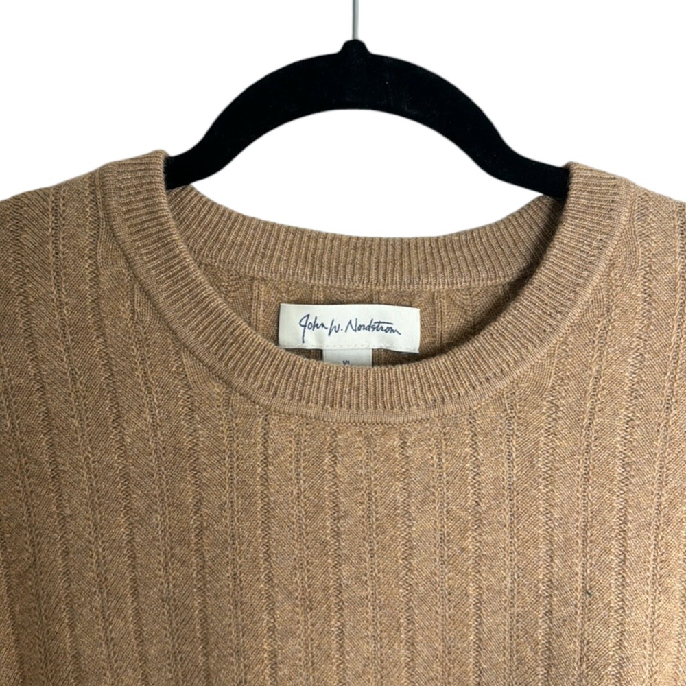 John W Nordstrom Camel Cashmere Sweater Preppy Crew Neck Herringbone Knit XL - Picture 3 of 9